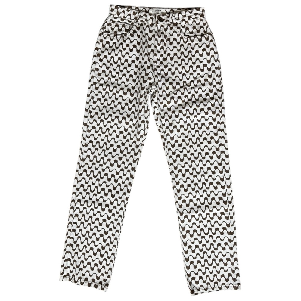Cotton On Wavy Print Jeans 6 Straight Leg Brown‎ White Statement Indie Y2K Retro